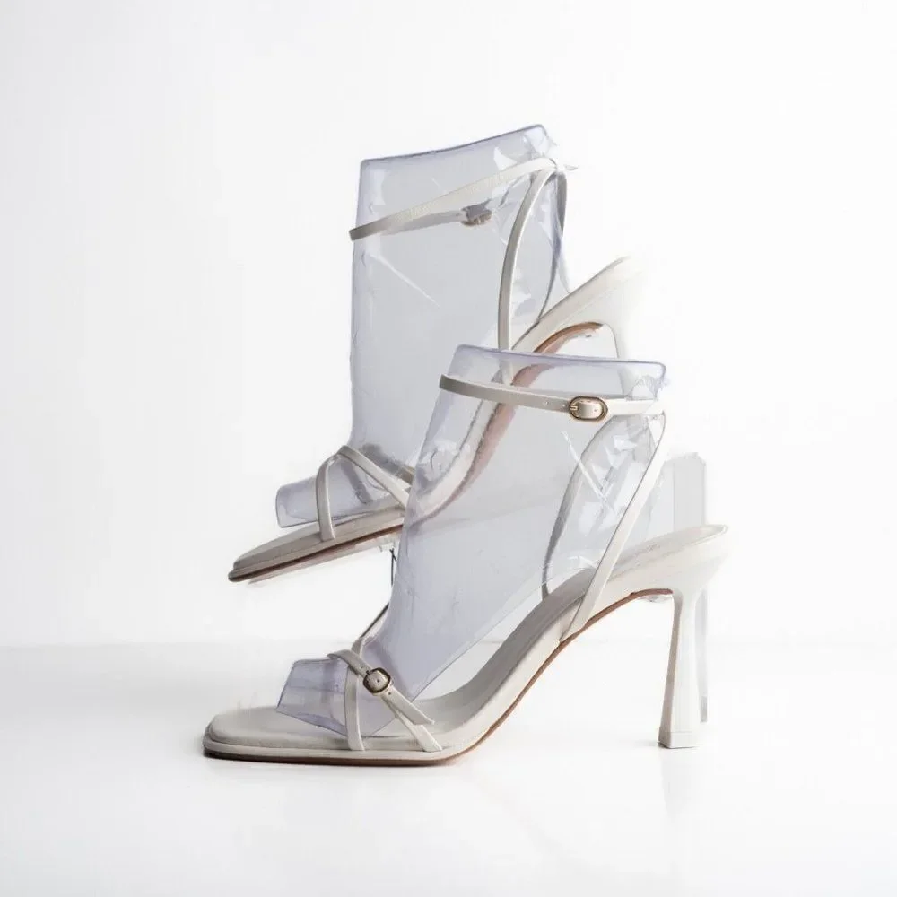 Zara Womens Crossed Strap Heels Sandals White Leather 2337/110 US 9 EU 40 NWT - Picture 5 of 8